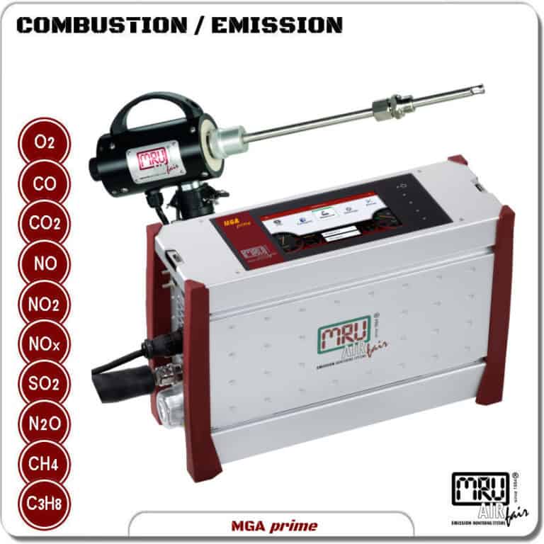 White Combustion Analyzer with list of gases on the left